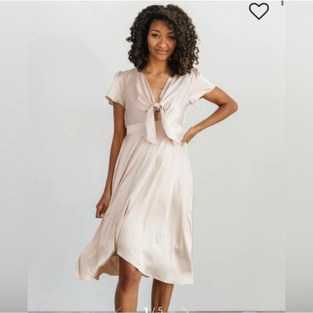 Baltic Born Cream Midi Dress with Tie-Front